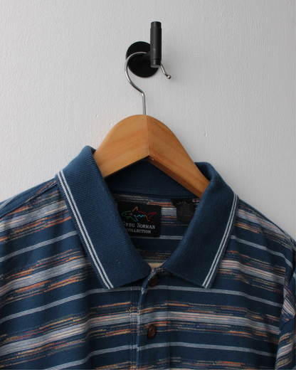 90s Greg Norman Blue Abstract Striped Polo (XL)