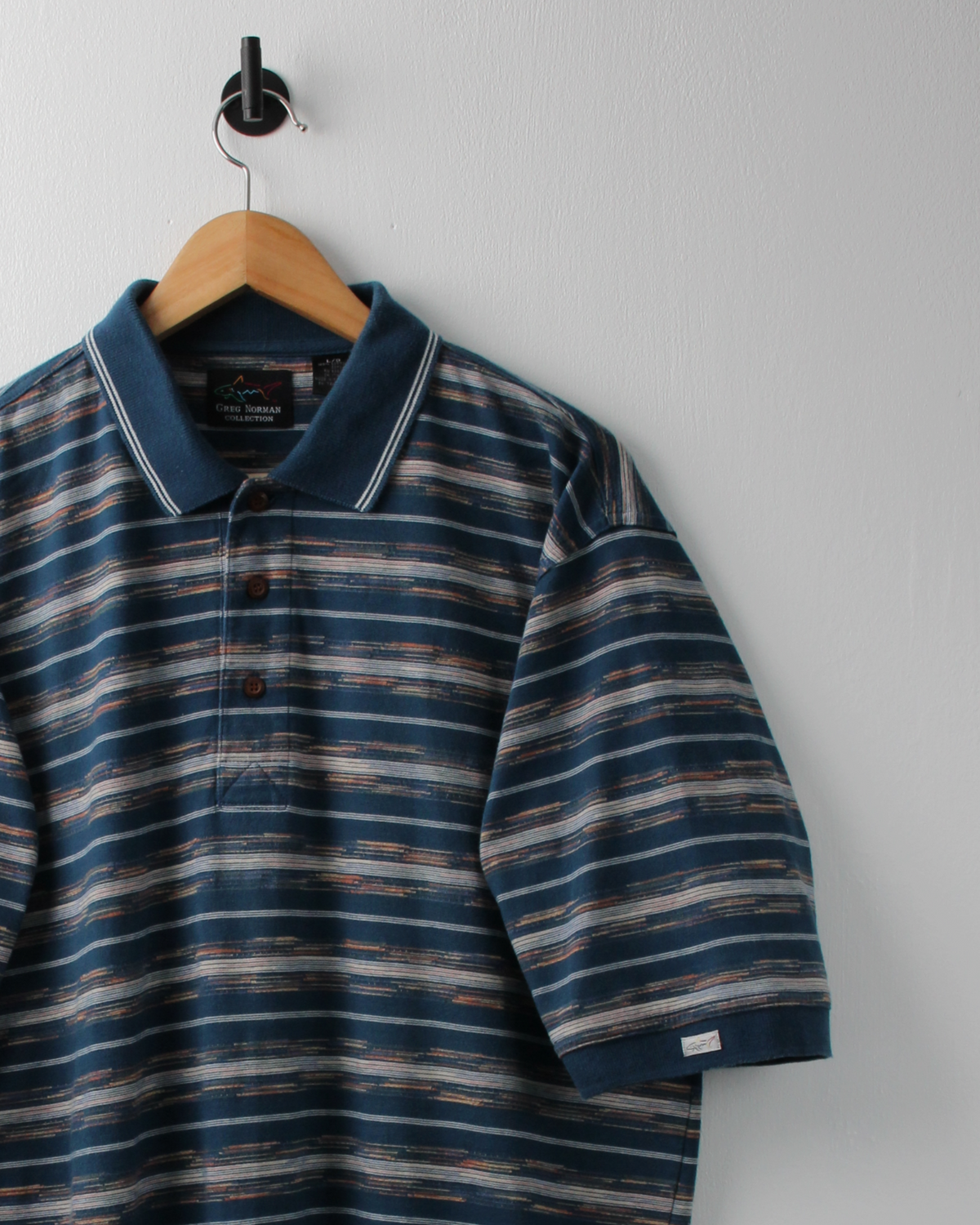 90s Greg Norman Blue Abstract Striped Polo (XL)