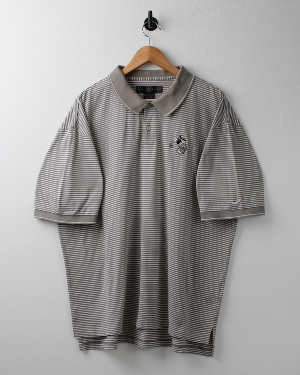 00s Nike Mickey Mouse Olive Green & White Striped Polo (XL)