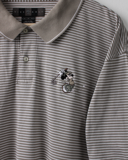 00s Nike Mickey Mouse Olive Green & White Striped Polo (XL)