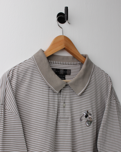 00s Nike Mickey Mouse Olive Green & White Striped Polo (XL)