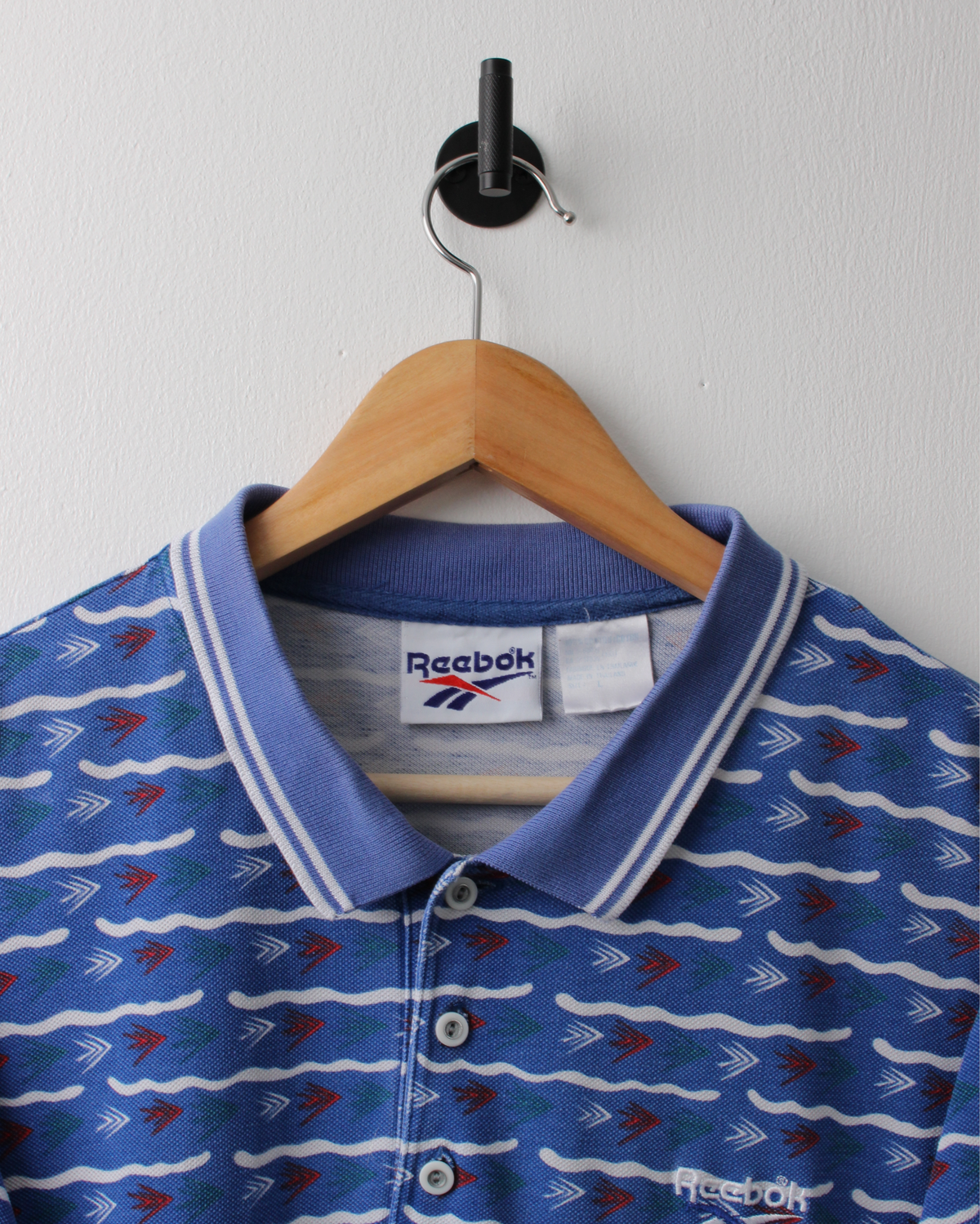 90s Reebok Blue & White Abstract Polo (XL)