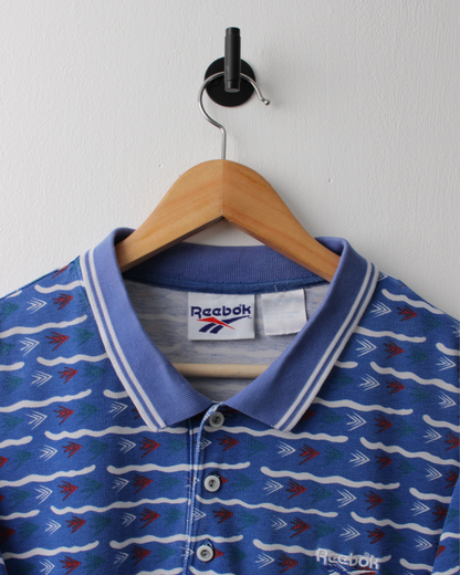 90s Reebok Blue & White Abstract Polo (XL)