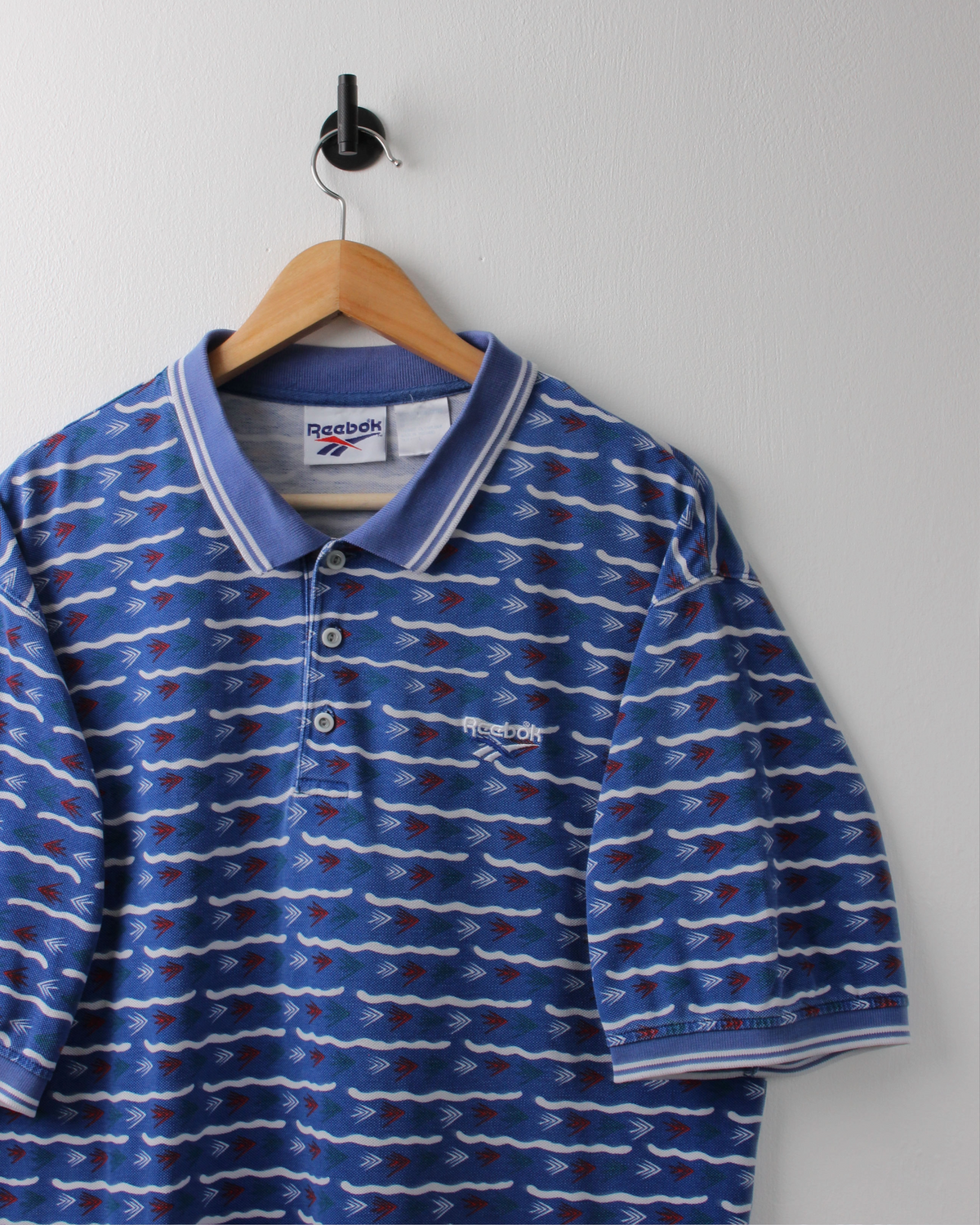 90s Reebok Blue & White Abstract Polo (XL)