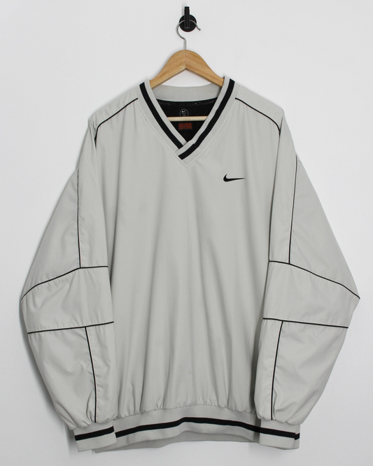 90s Nike Cream/Black V-Neck Windbreaker (XL)