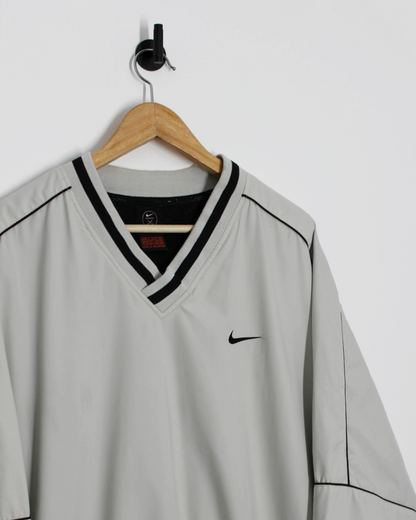 90s Nike Cream/Black V-Neck Windbreaker (XL)