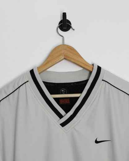 90s Nike Cream/Black V-Neck Windbreaker (XL)