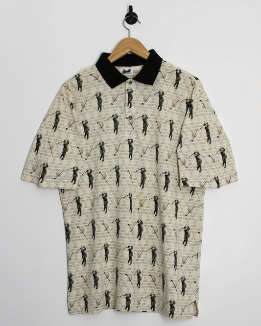 90s Kocal Cream Abstract Graphic Polo-Shirt (M)