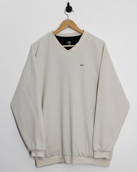 00s Nike Shield Logo Reversible Cream/Black Pullover (M)