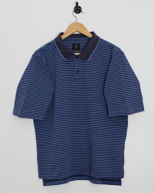 90s Nike Blue/Black Striped Polo-Shirt (S)