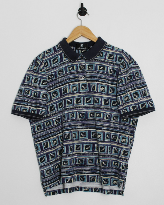 90s Ashworth Abstract Blue/Purple Polo-Shirt (S)