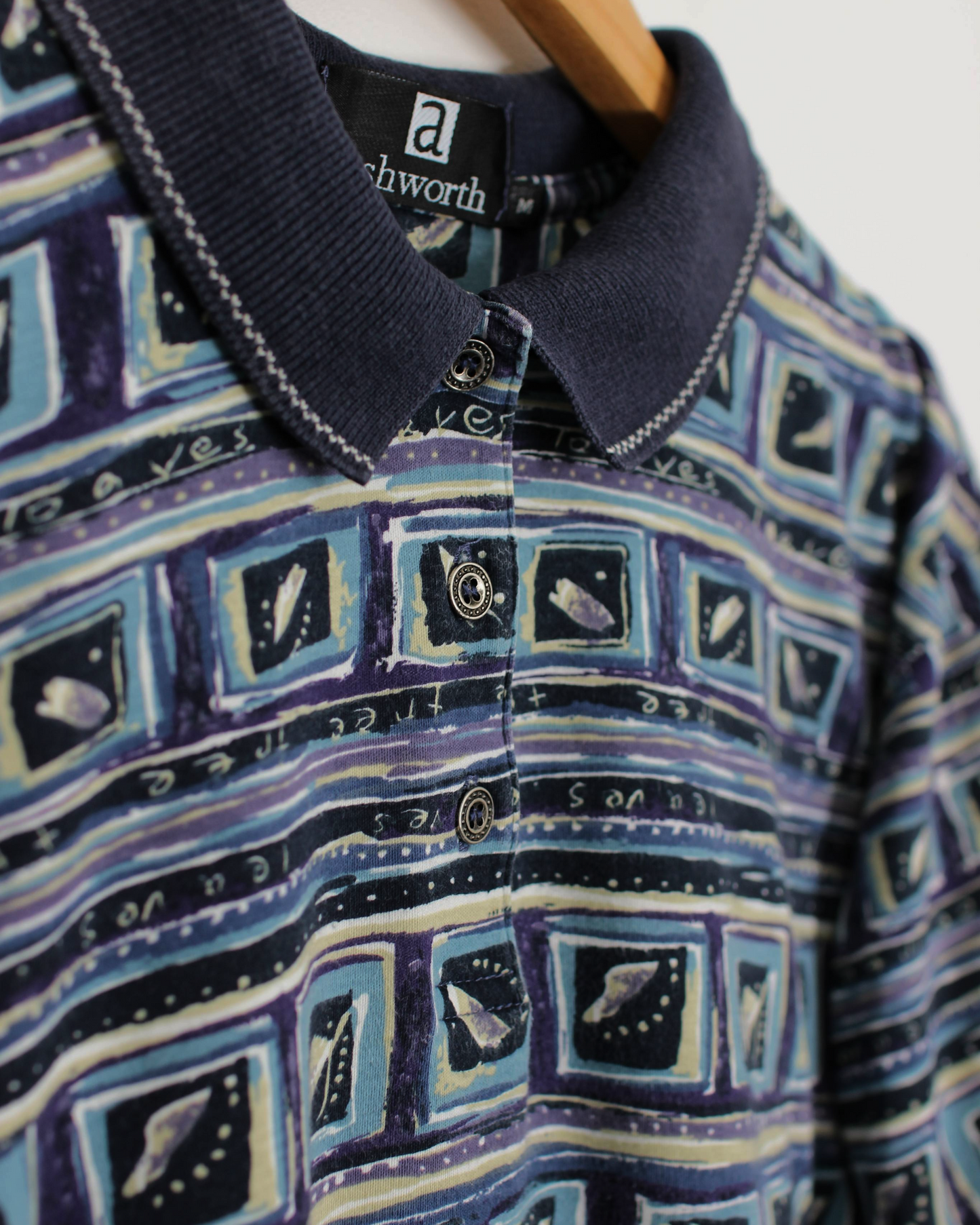 90s Ashworth Abstract Blue/Purple Polo-Shirt (S)