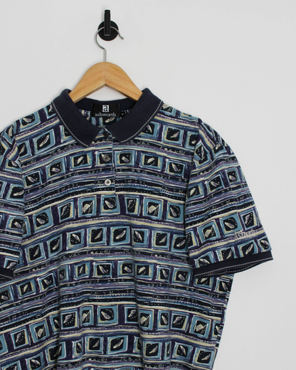 90s Ashworth Abstract Blue/Purple Polo-Shirt (S)