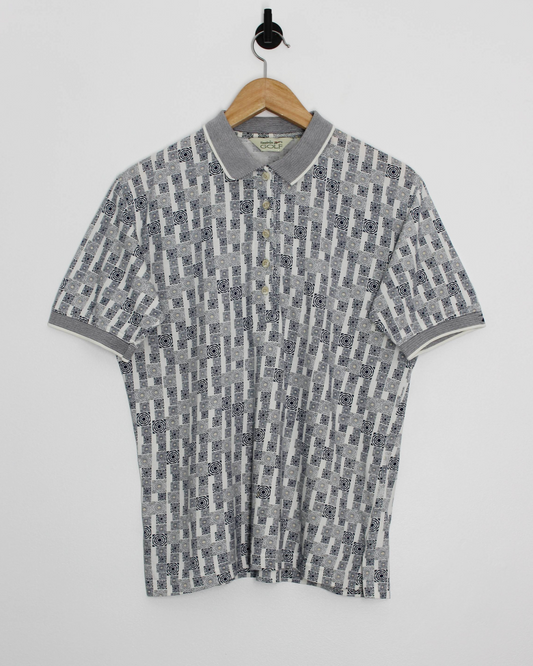 90s Reebok White/Grey Abstract Polo-Shirt (XS)