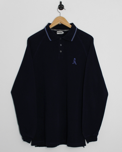 00s Ping ‘Mr Ping’ Logo Navy Long Sleeve Polo-Shirt (M)