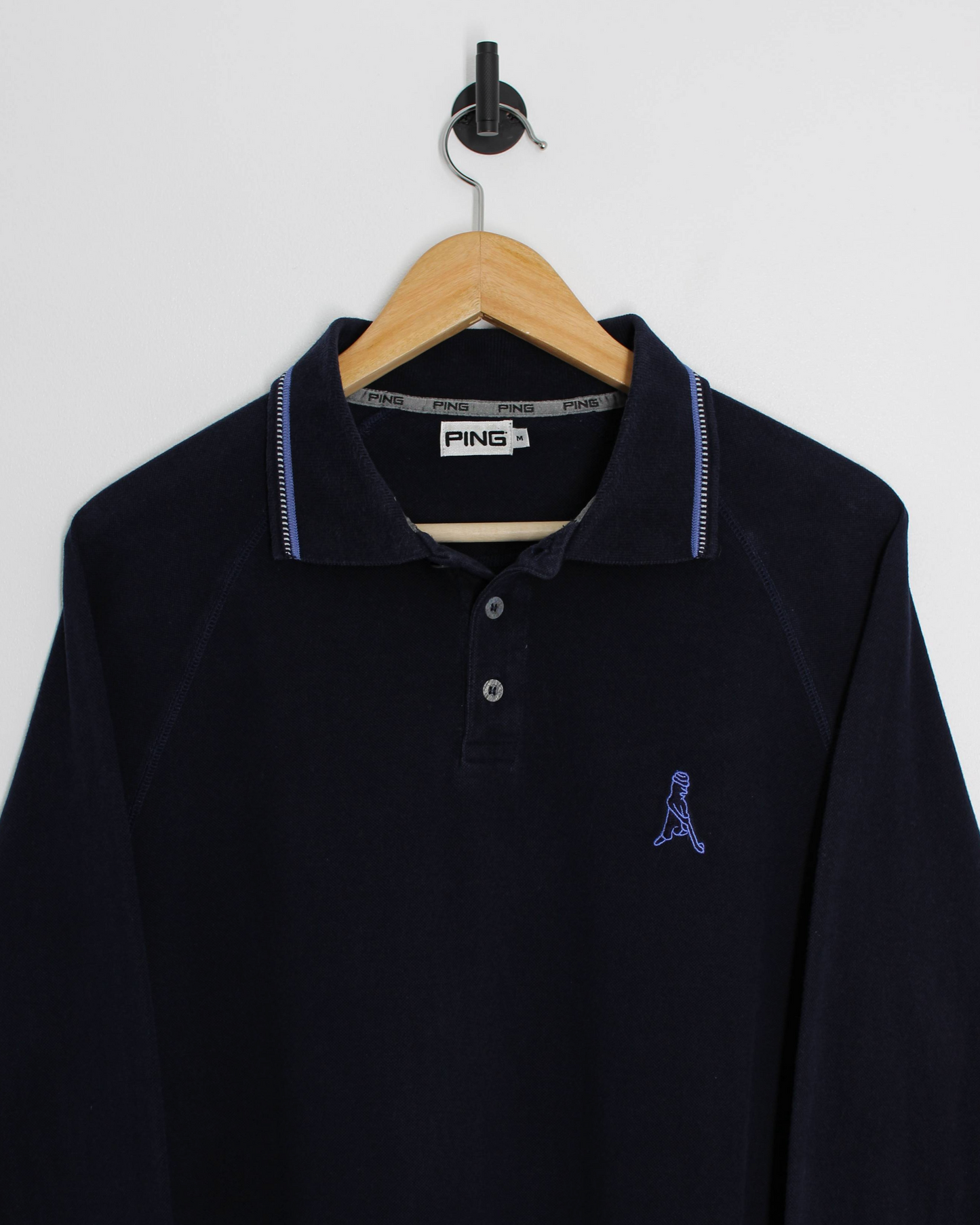 00s Ping ‘Mr Ping’ Logo Navy Long Sleeve Polo-Shirt (M)