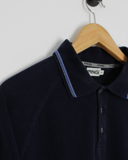 00s Ping ‘Mr Ping’ Logo Navy Long Sleeve Polo-Shirt (M)