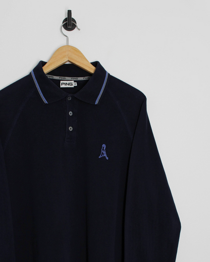 00s Ping ‘Mr Ping’ Logo Navy Long Sleeve Polo-Shirt (M)