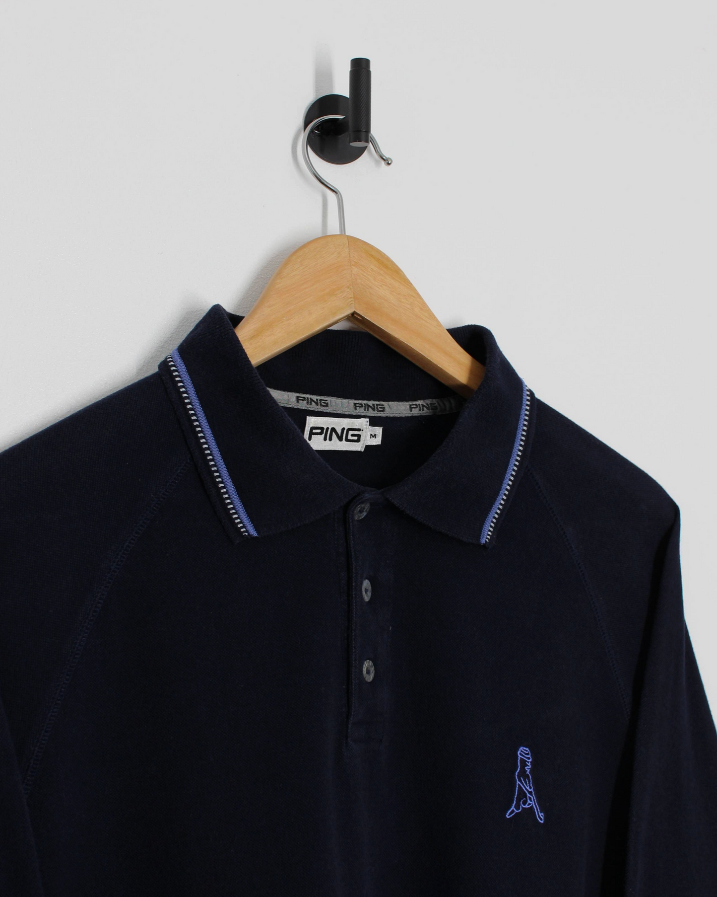 00s Ping ‘Mr Ping’ Logo Navy Long Sleeve Polo-Shirt (M)