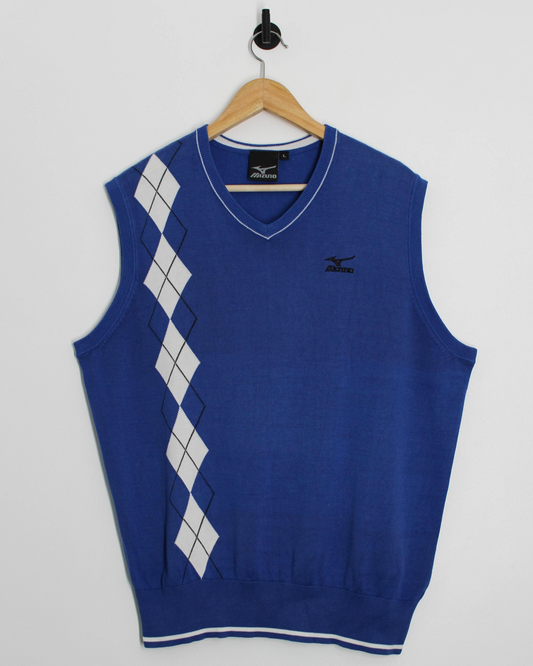 00s Mizuno Blue Argyle Patterned Cotton Golf Vest (L)