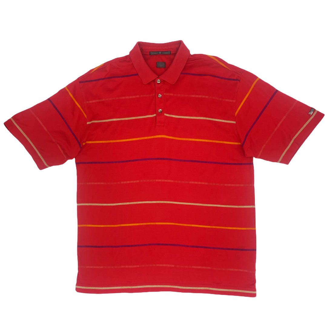 Nike Tiger Woods Red/Multicolour Striped Polo-Shirt (M)