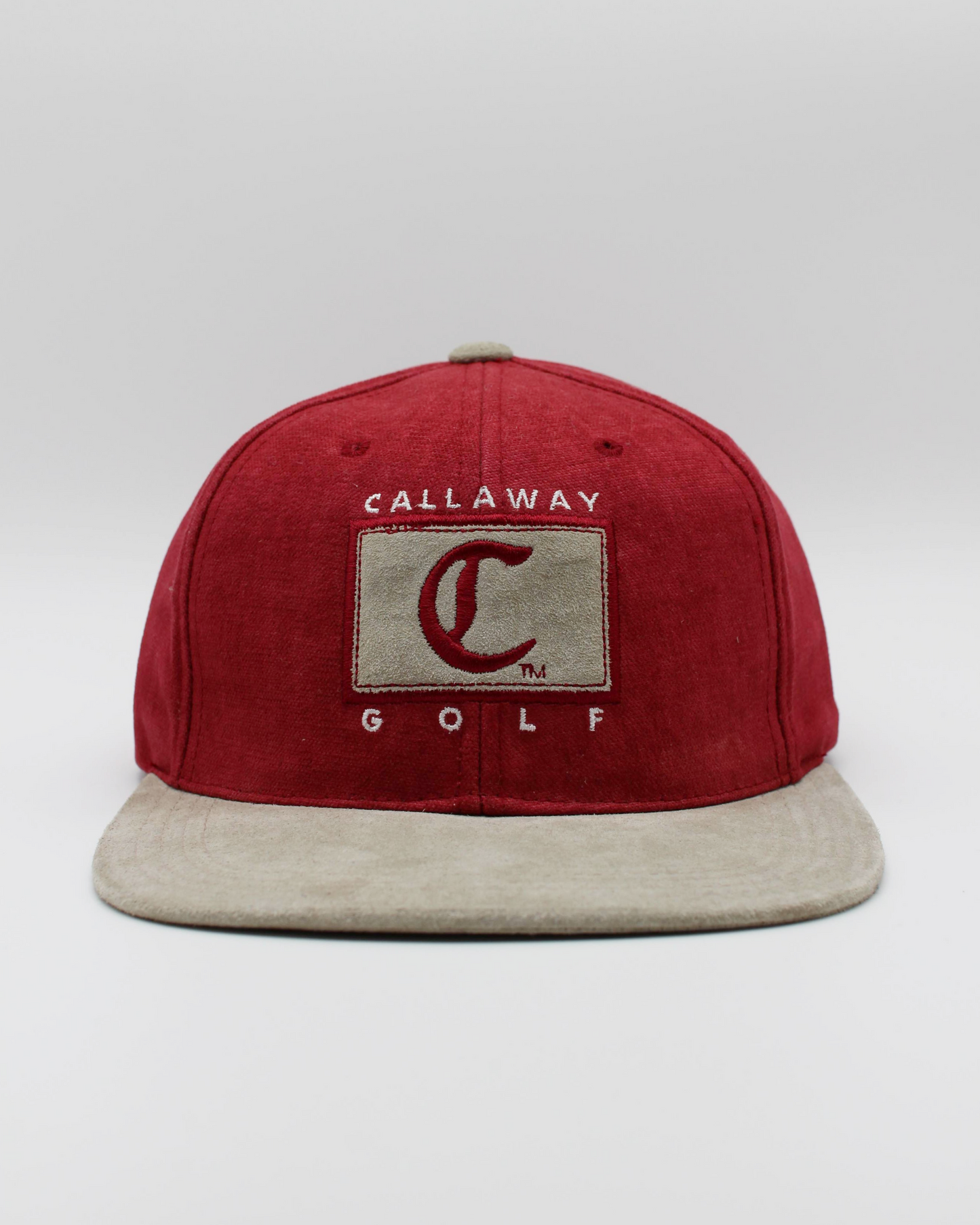 90s Callaway ‘C’ Logo Red & Beige Suede Golf Cap