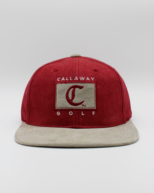 90s Callaway ‘C’ Logo Red & Beige Suede Golf Cap