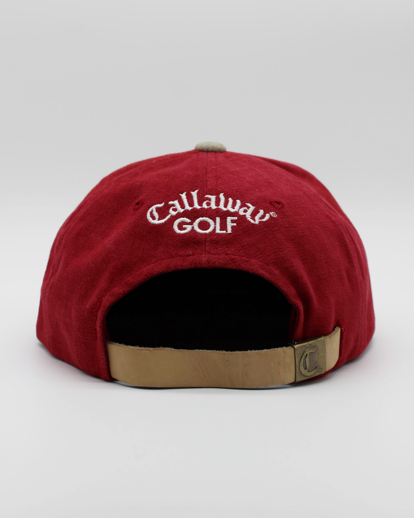 90s Callaway ‘C’ Logo Red & Beige Suede Golf Cap