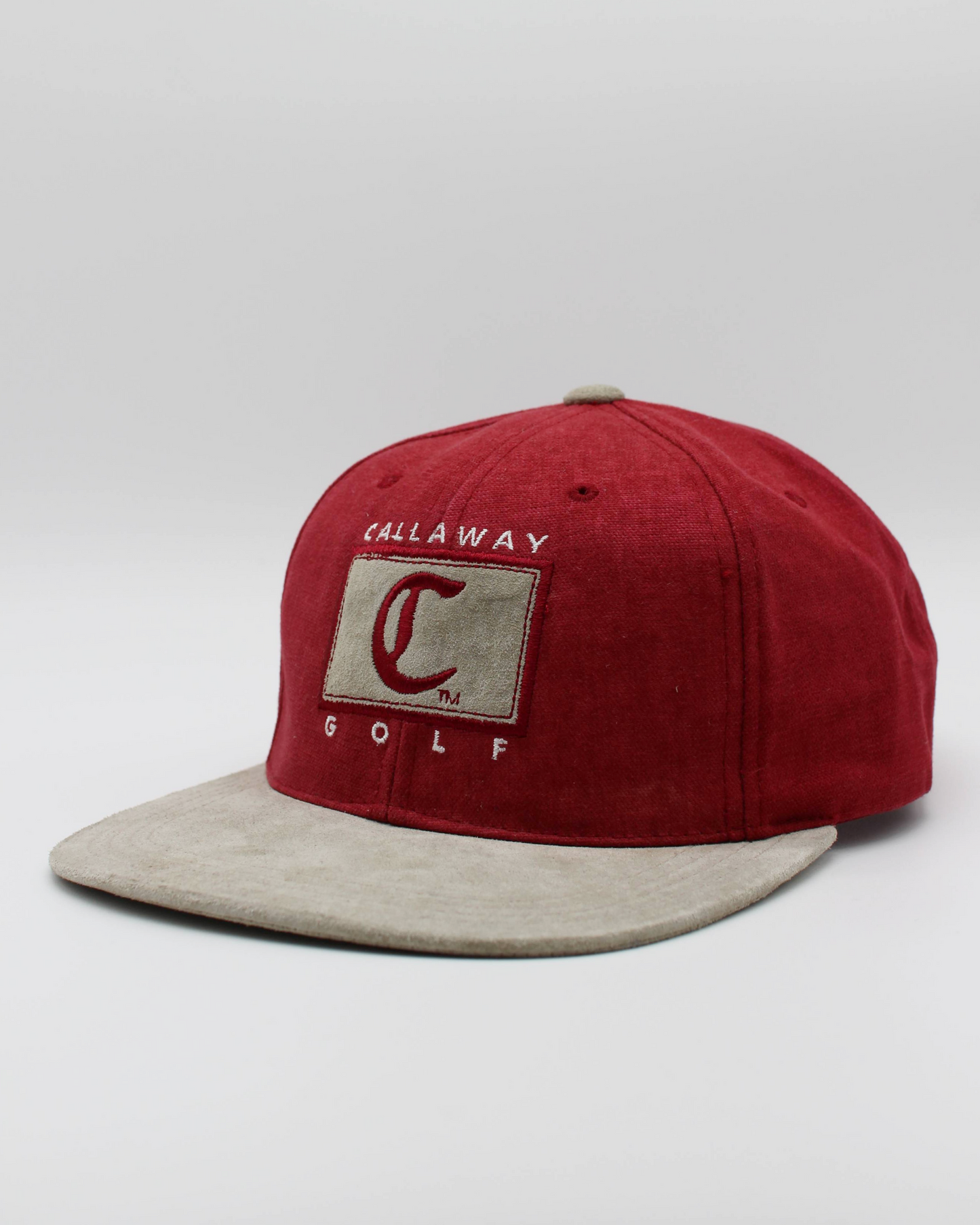 90s Callaway ‘C’ Logo Red & Beige Suede Golf Cap