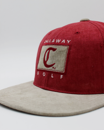 90s Callaway ‘C’ Logo Red & Beige Suede Golf Cap