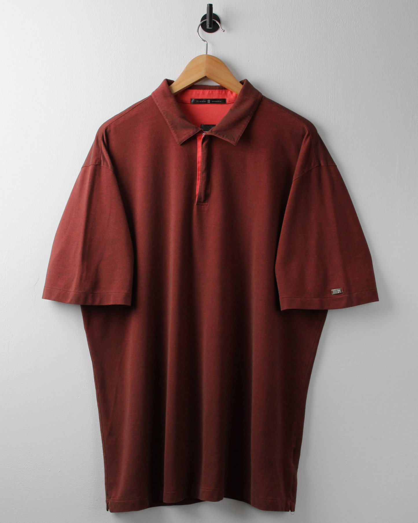 00s Nike Tiger Woods Red Textured Zipped Polo (XL)