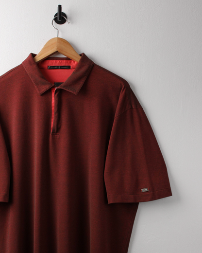 00s Nike Tiger Woods Red Textured Zipped Polo (XL)