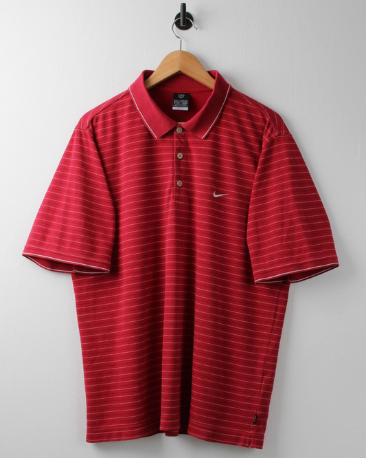 00s Nike Red & White Striped Polo (L)