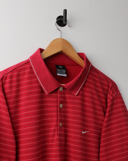 00s Nike Red & White Striped Polo (L)