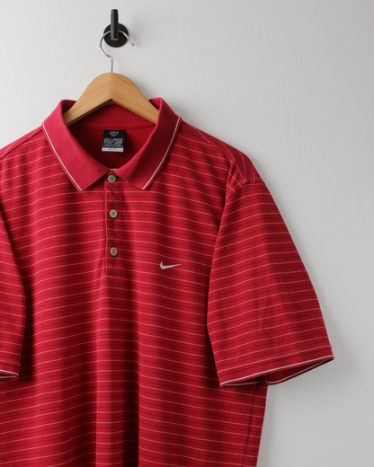 00s Nike Red & White Striped Polo (L)