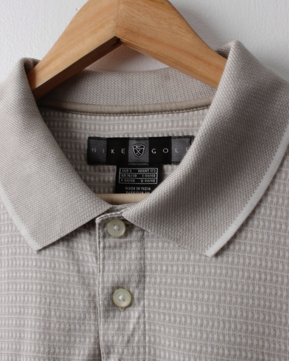 00s Nike Shield Logo Cream Geometric Pattern Polo (S)