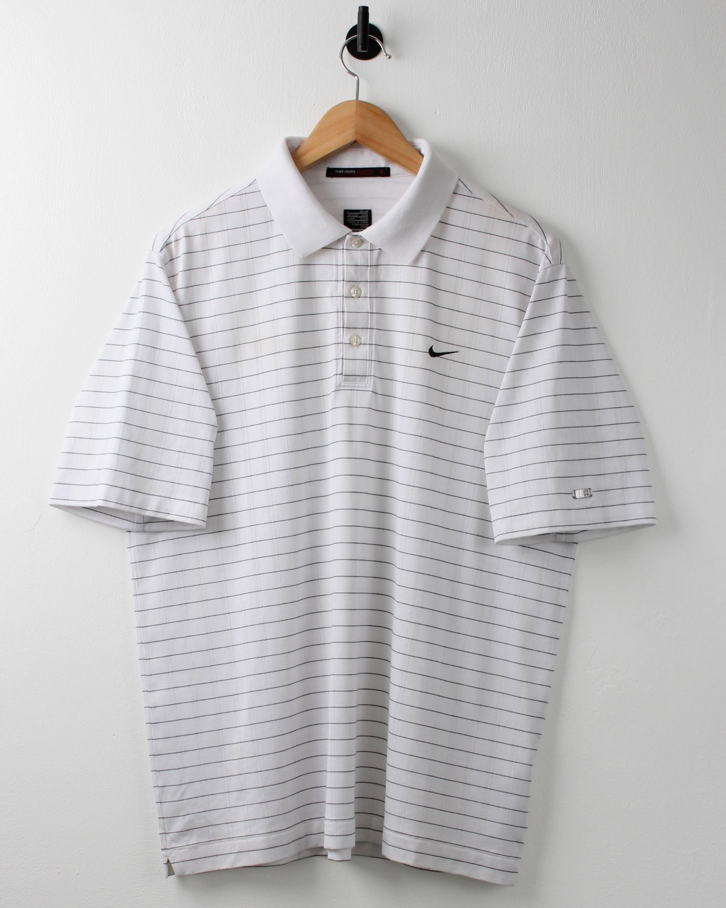 00s Nike Tiger Woods White & Black Chequered Polo (L)