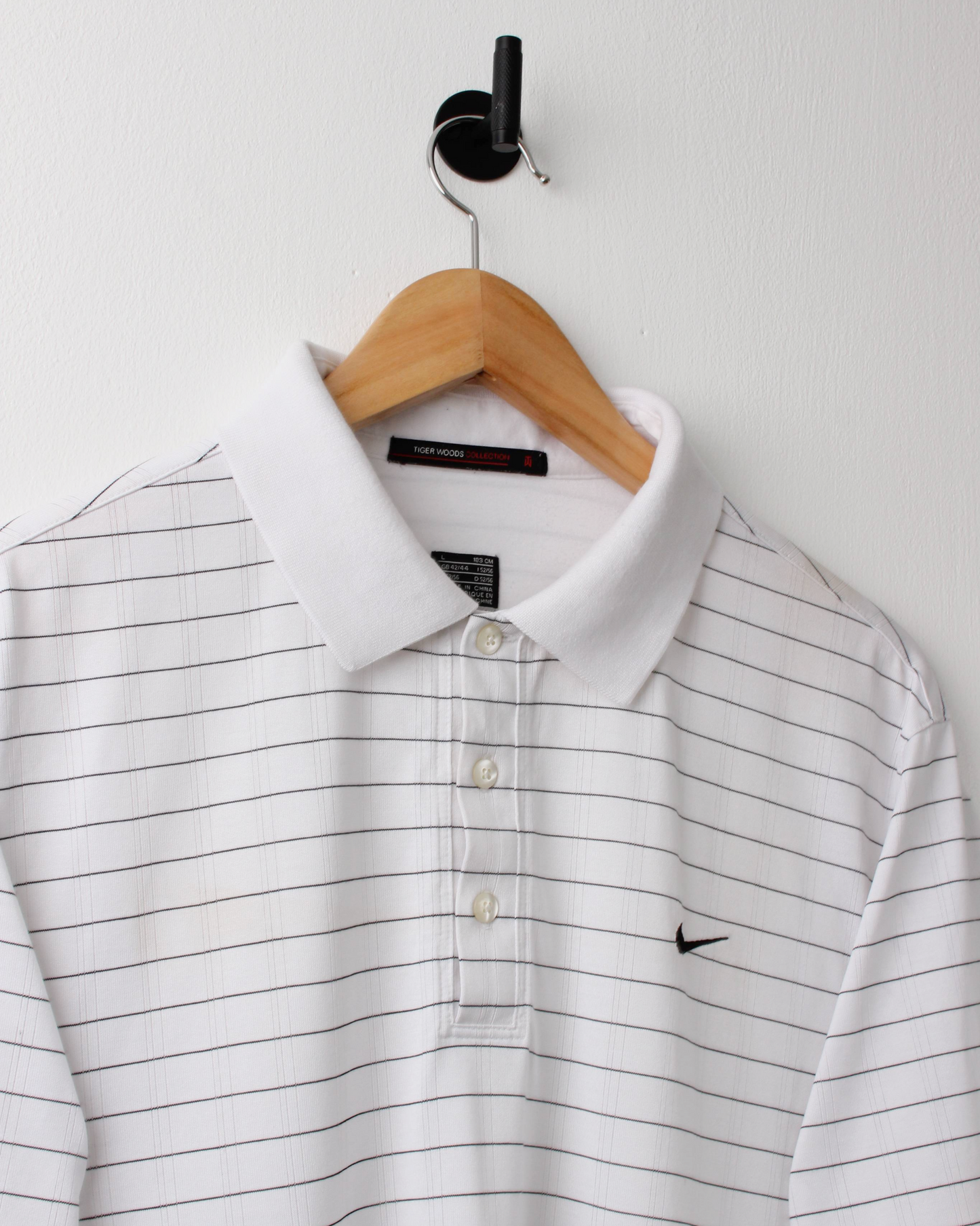 00s Nike Tiger Woods White & Black Chequered Polo (L)