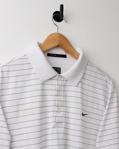 00s Nike Tiger Woods White & Black Chequered Polo (L)