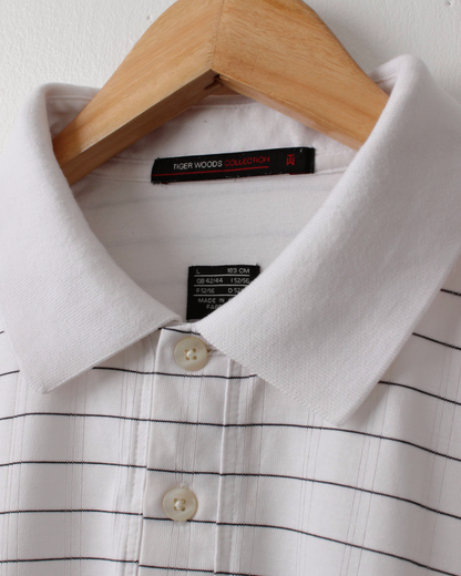 00s Nike Tiger Woods White & Black Chequered Polo (L)