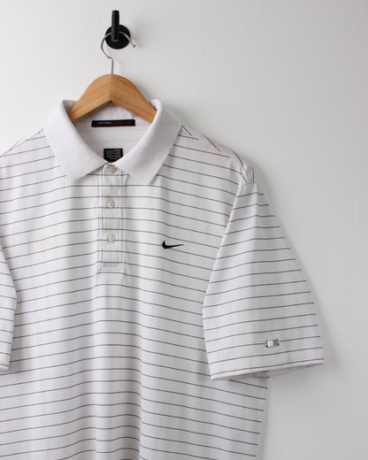 00s Nike Tiger Woods White & Black Chequered Polo (L)