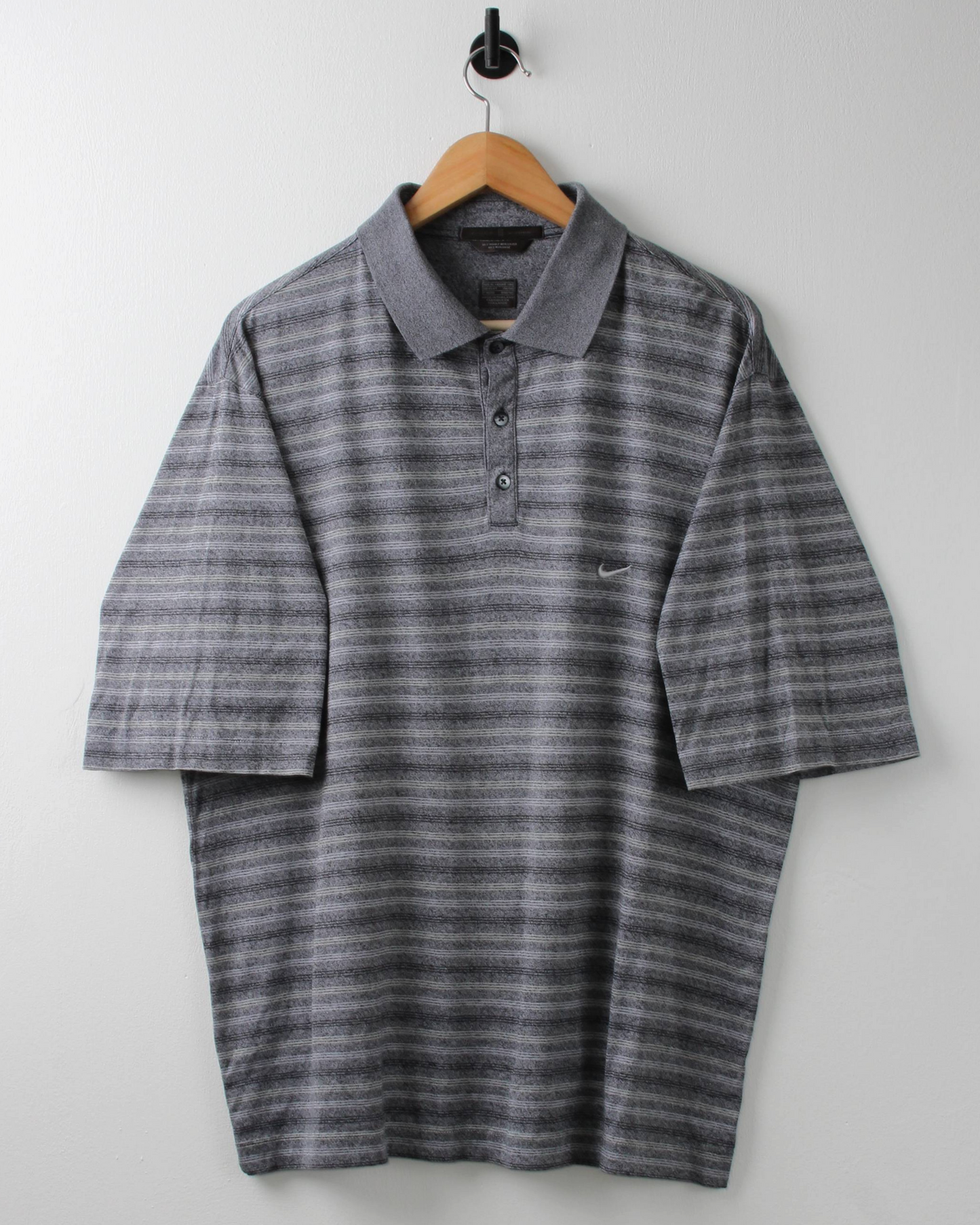 00s Nike Tiger Woods Grey Striped Polo (XL)
