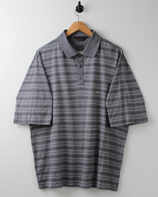 00s Nike Tiger Woods Grey Striped Polo (XL)