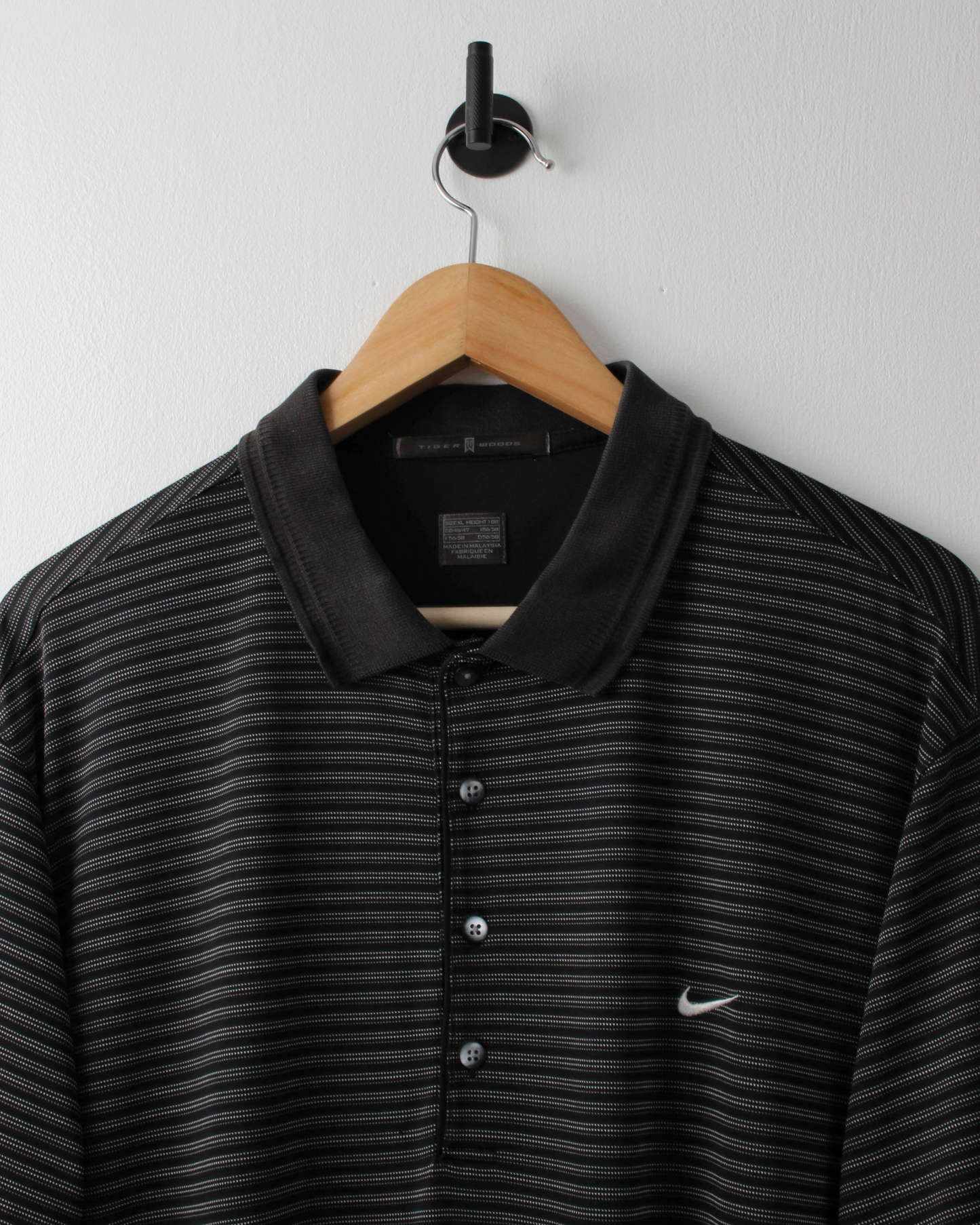 00s Nike Tiger Woods Black & White Striped Polo (L)