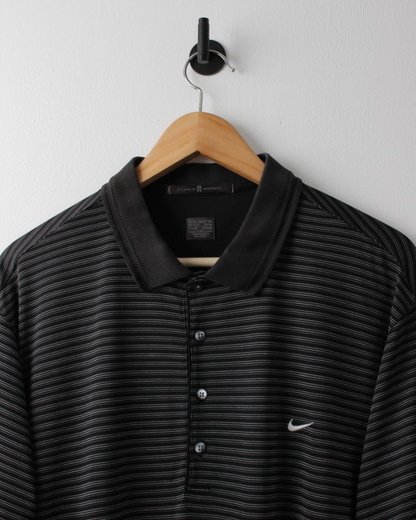 00s Nike Tiger Woods Black & White Striped Polo (L)