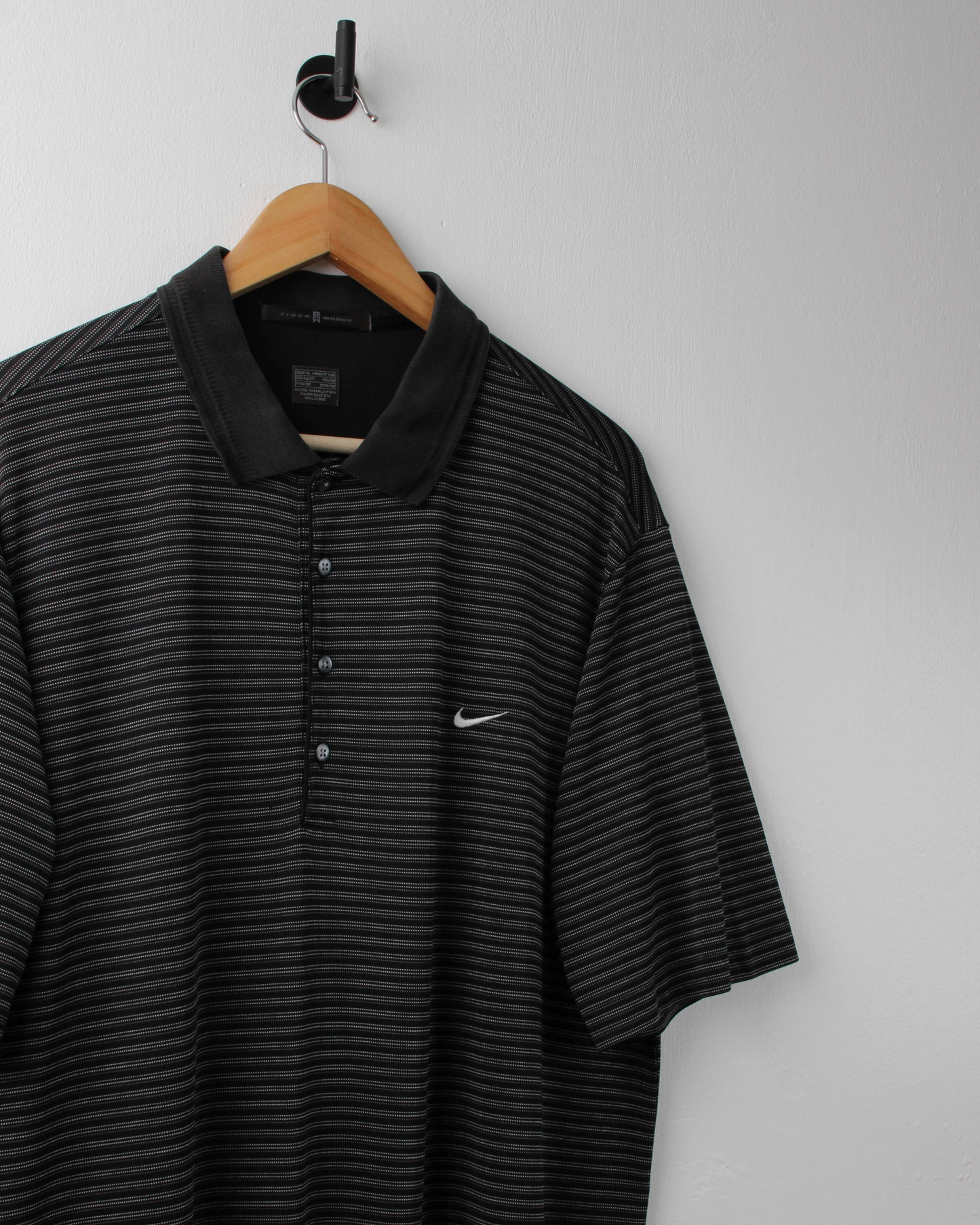 00s Nike Tiger Woods Black & White Striped Polo (L)