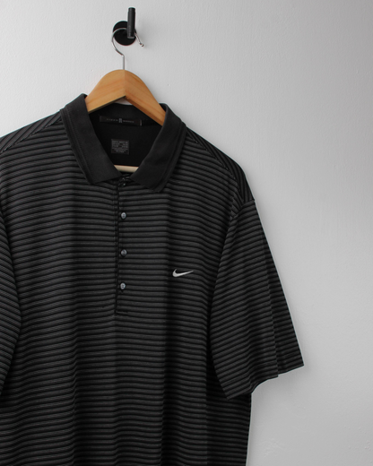 00s Nike Tiger Woods Black & White Striped Polo (L)