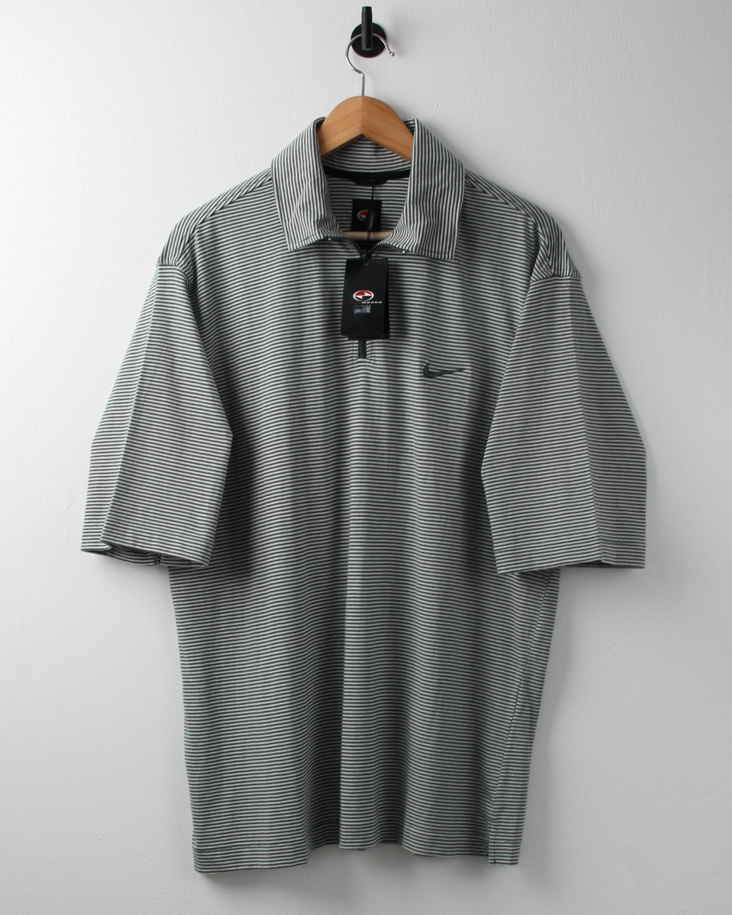90s Nike Tiger Woods Yin Yang Green & White Striped Polo with Tags (M)
