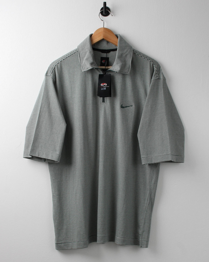 90s Nike Tiger Woods Yin Yang Green & White Striped Polo with Tags (M)