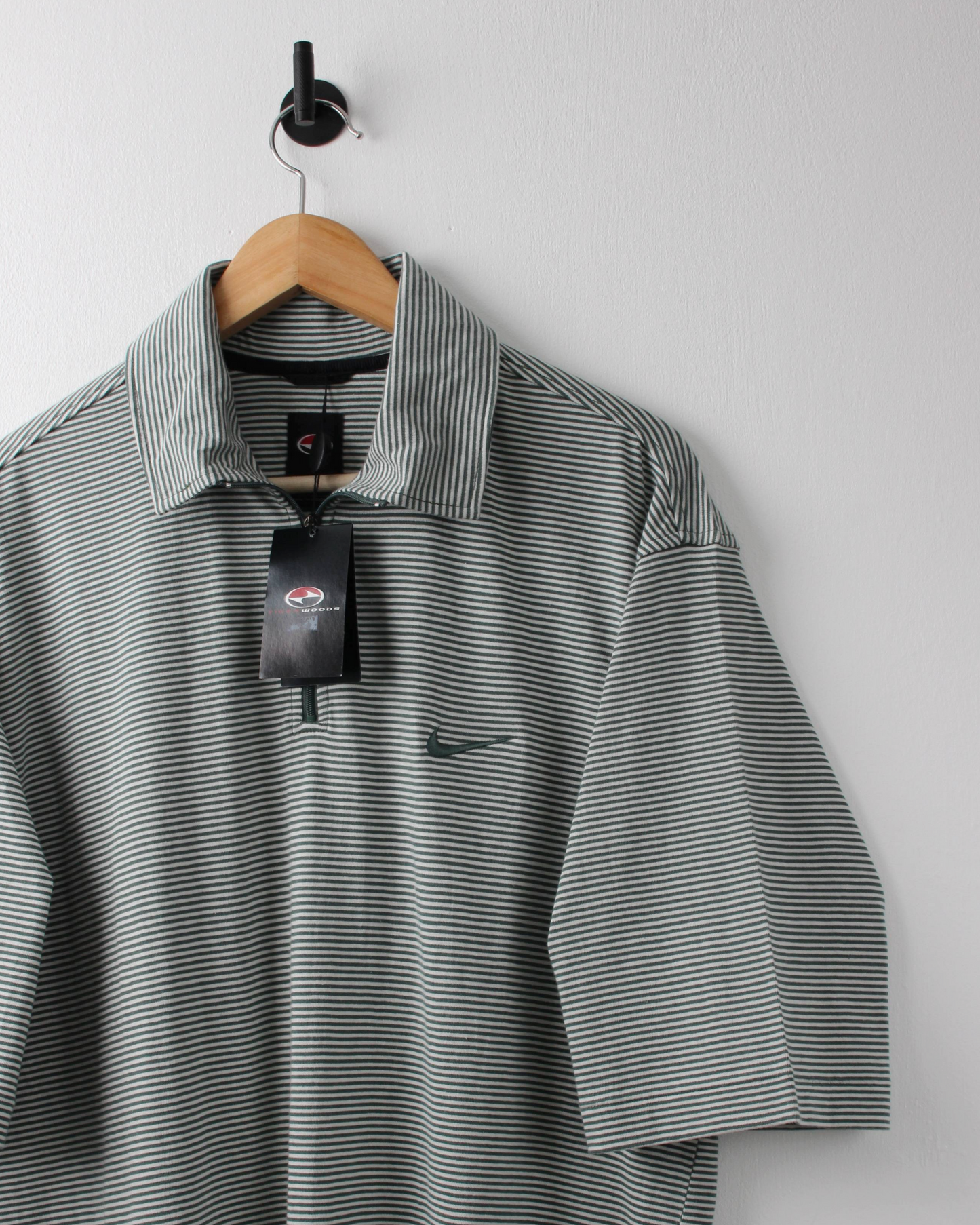 90s Nike Tiger Woods Yin Yang Green & White Striped Polo with Tags (M)